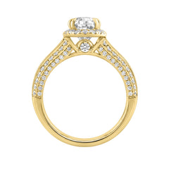 14K Yellow Gold 3.00 Ct Diamond Halo Engagement Ring For Women Elongated 2Ct Oval Cut Center Stone With Round & Baguette Side Stones, Luxury Bridal Ring (Color F-G -Clarity Vs1/Vs2)
