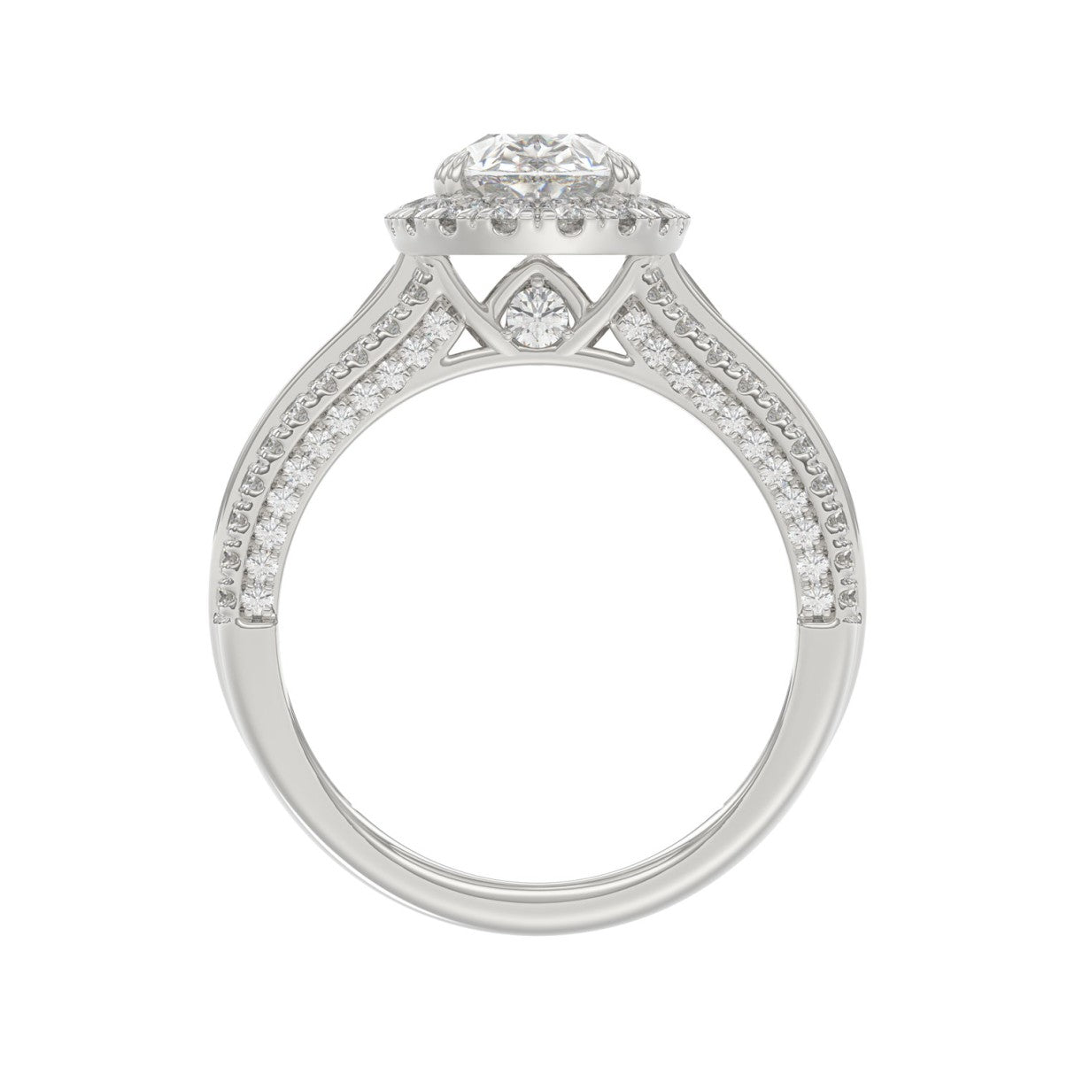 14K White Gold 3.00 Ct Diamond Halo Engagement Ring For Women Elongated 2Ct Pear Cut Center Stone With Round & Baguette Side Stones, Luxury Bridal Ring (Color F-G -Clarity Vs1/Vs2)