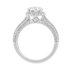 14K White Gold 3.00 Ct Diamond Halo Engagement Ring For Women Elongated 2Ct Pear Cut Center Stone With Round & Baguette Side Stones, Luxury Bridal Ring (Color F-G -Clarity Vs1/Vs2)
