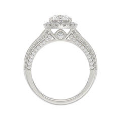 14K White Gold 3.00 Ct Diamond Halo Engagement Ring For Women Elongated 2Ct Pear Cut Center Stone With Round & Baguette Side Stones, Luxury Bridal Ring (Color F-G -Clarity Vs1/Vs2)