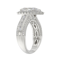 14K White Gold 3.00 Ct Diamond Halo Engagement Ring For Women Elongated 2Ct Pear Cut Center Stone With Round & Baguette Side Stones, Luxury Bridal Ring (Color F-G -Clarity Vs1/Vs2)