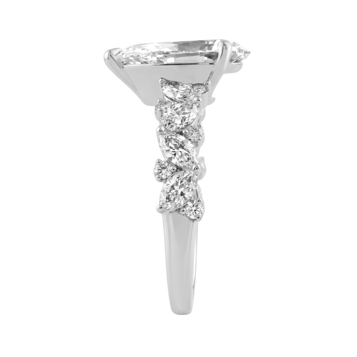 14K White Gold 3.00 Ct Diamond Halo Engagement Ring For Women Elongated 2Ct Pear Cut Center Stone With Round &amp; Marquise Side Stones, Luxury Bridal Ring (Color F-G -Clarity Vs1/Vs2)