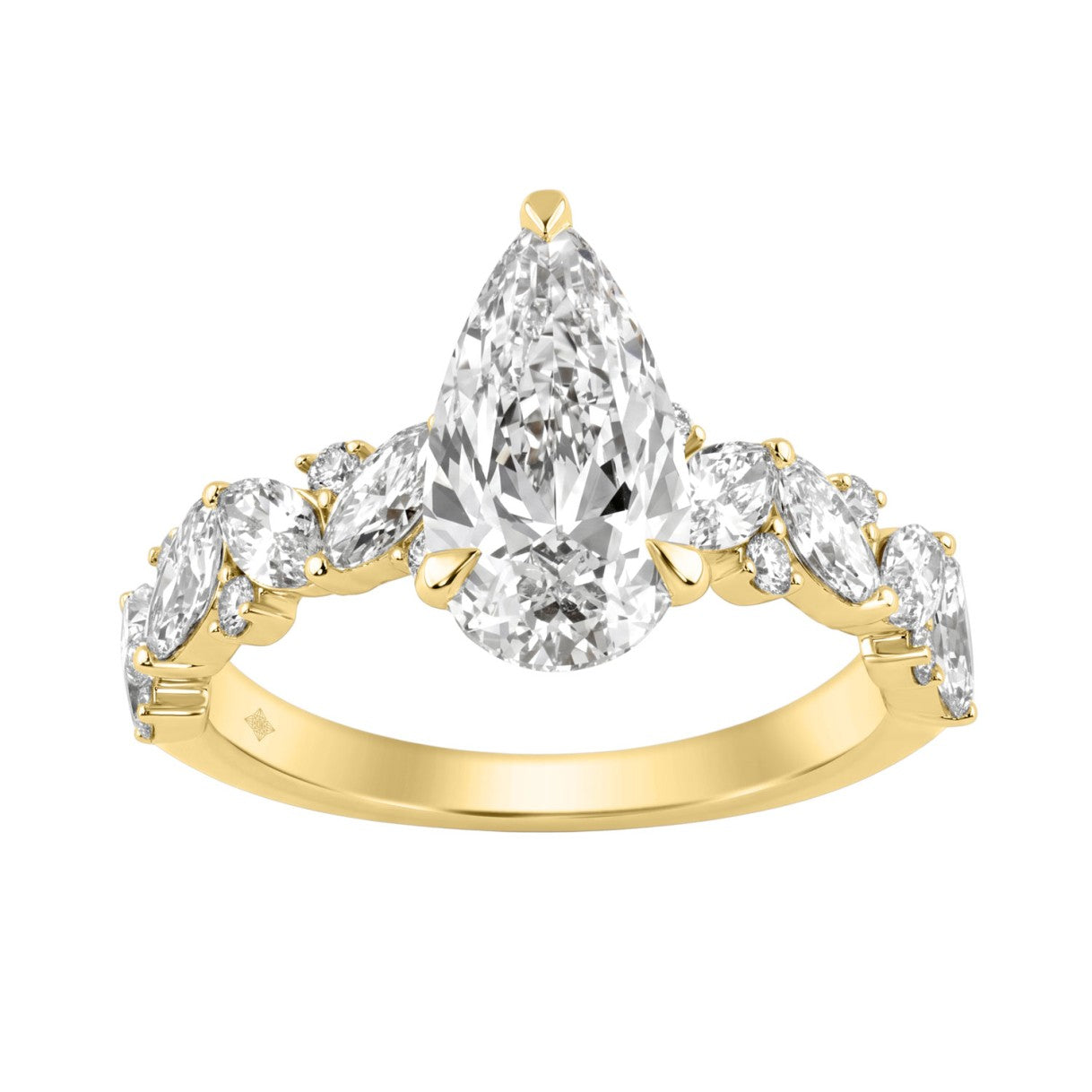 14K Yellow Gold 3.00 Ct Diamond Halo Engagement Ring For Women Elongated 2Ct Pear Cut Center Stone With Round &amp; Marquise Side Stones, Luxury Bridal Ring (Color F-G -Clarity Vs1/Vs2)