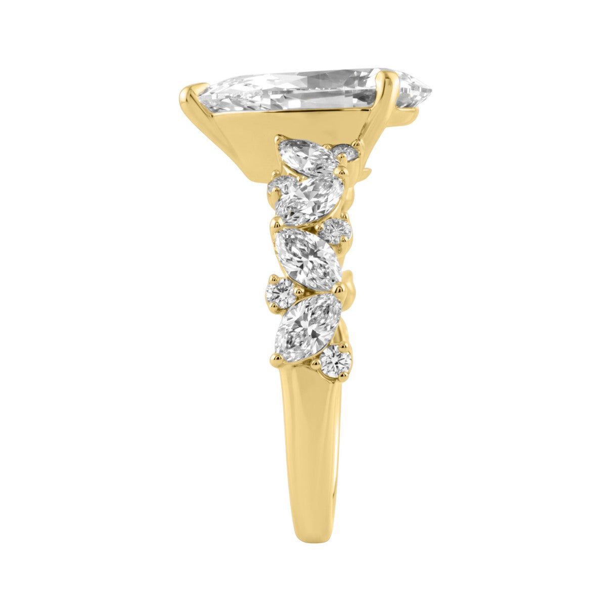 14K Yellow Gold 3.00 Ct Diamond Halo Engagement Ring For Women Elongated 2Ct Pear Cut Center Stone With Round &amp; Marquise Side Stones, Luxury Bridal Ring (Color F-G -Clarity Vs1/Vs2)