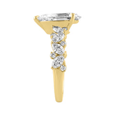 14K Yellow Gold 3.00 Ct Diamond Halo Engagement Ring For Women Elongated 2Ct Pear Cut Center Stone With Round &amp; Marquise Side Stones, Luxury Bridal Ring (Color F-G -Clarity Vs1/Vs2)