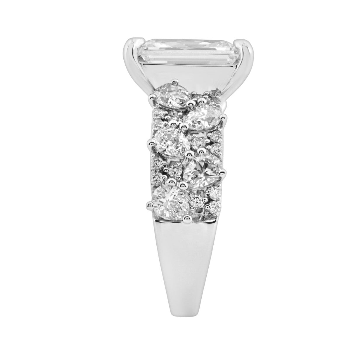 Luxury 14K White Gold Diamond Ring 6 1/4Ct Radiant Center Stone With Pear & Round Diamonds, Women Fashion Engagement Ring (Color F-G -Clarity Vs1/Vs2)