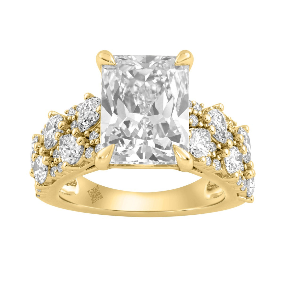 Luxury 14K Yellow Gold Diamond Ring 6 1/4Ct Radiant Center Stone With Pear & Round Diamonds, Women Fashion Engagement Ring (Color F-G -Clarity Vs1/Vs2)