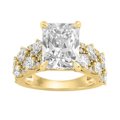 Luxury 14K Yellow Gold Diamond Ring 6 1/4Ct Radiant Center Stone With Pear & Round Diamonds, Women Fashion Engagement Ring (Color F-G -Clarity Vs1/Vs2)