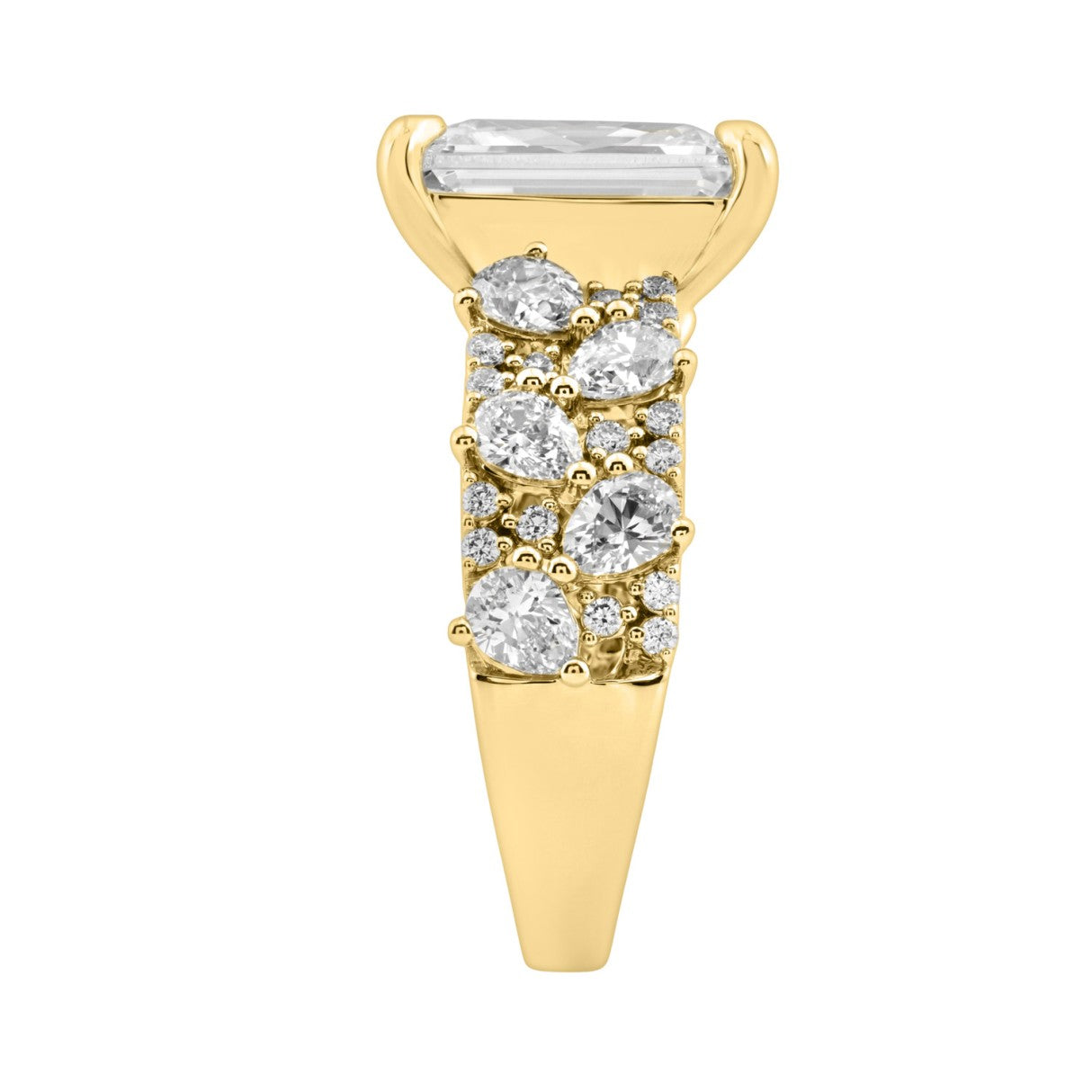 Luxury 14K Yellow Gold Diamond Ring 6 1/4Ct Radiant Center Stone With Pear & Round Diamonds, Women Fashion Engagement Ring (Color F-G -Clarity Vs1/Vs2)