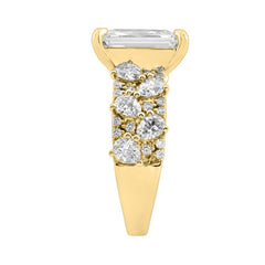 Luxury 14K Yellow Gold Diamond Ring 6 1/4Ct Radiant Center Stone With Pear & Round Diamonds, Women Fashion Engagement Ring (Color F-G -Clarity Vs1/Vs2)