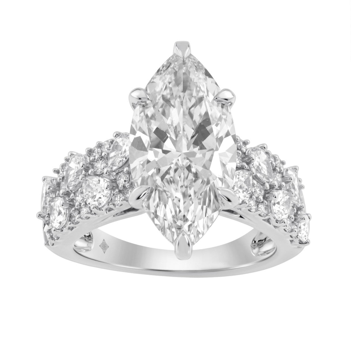 Luxury 14K White Gold Diamond Ring 6 1/4Ct Marquise Center Stone With Pear &amp; Round Diamonds, Women Fashion Engagement Ring (Color F-G -Clarity Vs1/Vs2)