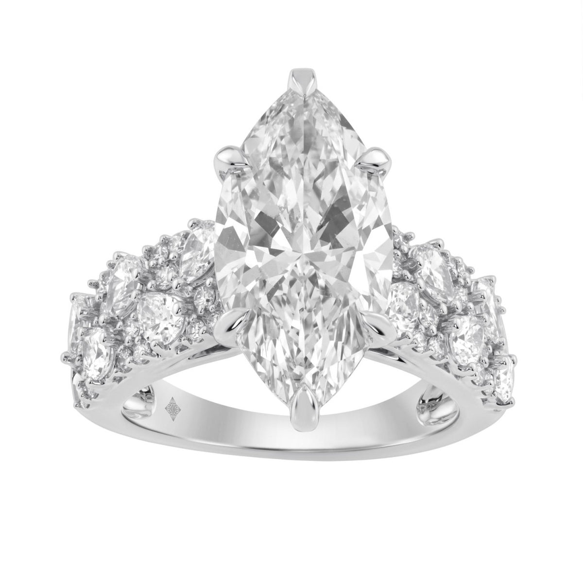 Luxury 14K White Gold Diamond Ring 6 1/4Ct Marquise Center Stone With Pear &amp; Round Diamonds, Women Fashion Engagement Ring (Color F-G -Clarity Vs1/Vs2)