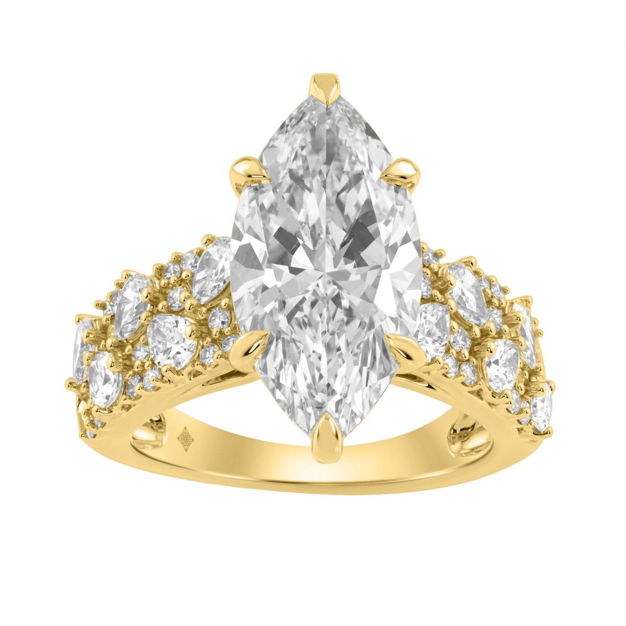 Luxury 14K Yellow Gold Diamond Ring 6 1/4Ct Marquise Center Stone With Pear &amp; Round Diamonds, Women Fashion Engagement Ring (Color F-G -Clarity Vs1/Vs2)