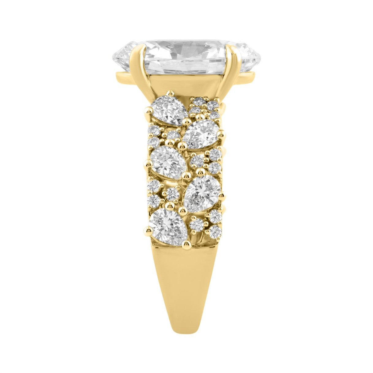 14K Yellow Gold 6 1/4Ct Diamond Engagement Ring For Women 5Ct Oval Center Stone With Pear,& Round Side Stones, Luxury Bridal Ring (Color F-G -Clarity Vs1/Vs2)