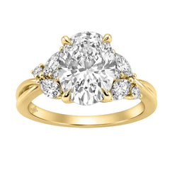 14K Yellow Gold 3 1/2Ct Lab-Grown Diamond Engagement Ring For Women 3Ct Oval Center With Marquise & Round Side Stones, Elegant Bridal Ring (Color F-G -Clarity Vs1/Vs2)