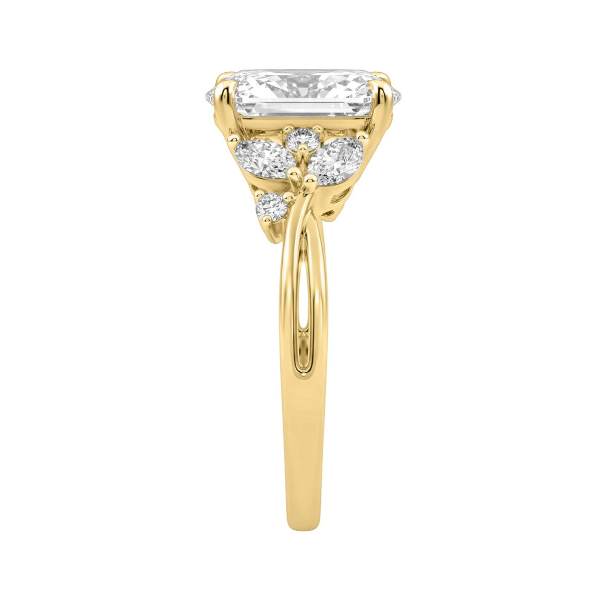 14K Yellow Gold 3 1/2Ct Lab-Grown Diamond Engagement Ring For Women 3Ct Oval Center With Marquise & Round Side Stones, Elegant Bridal Ring (Color F-G -Clarity Vs1/Vs2)