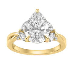 14K Yellow Gold 3 1/2Ct Lab-Grown Diamond Engagement Ring For Women 3Ct Pear Center With Marquise & Round Side Stones, Elegant Bridal Ring (Color F-G -Clarity Vs1/Vs2)