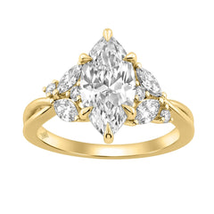 14K Yellow Gold 3 1/2Ct Lab-Grown Diamond Engagement Ring For Women 3Ct Marquise Center With Round Side Stones, Elegant Fashion Bridal Ring (Color F-G -Clarity Vs1/Vs2)