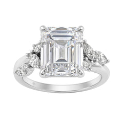 Luxury 14K White Gold 5 1/2Ct Lab-Grown Diamond Ring 5Ct Emerald Center With Marquise &amp; Round Side Stones For Women Engagement Ring (Color F-G -Clarity Vs1/Vs2)