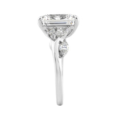 Luxury 14K White Gold 5 1/2Ct Lab-Grown Diamond Ring 5Ct Emerald Center With Marquise &amp; Round Side Stones For Women Engagement Ring (Color F-G -Clarity Vs1/Vs2)