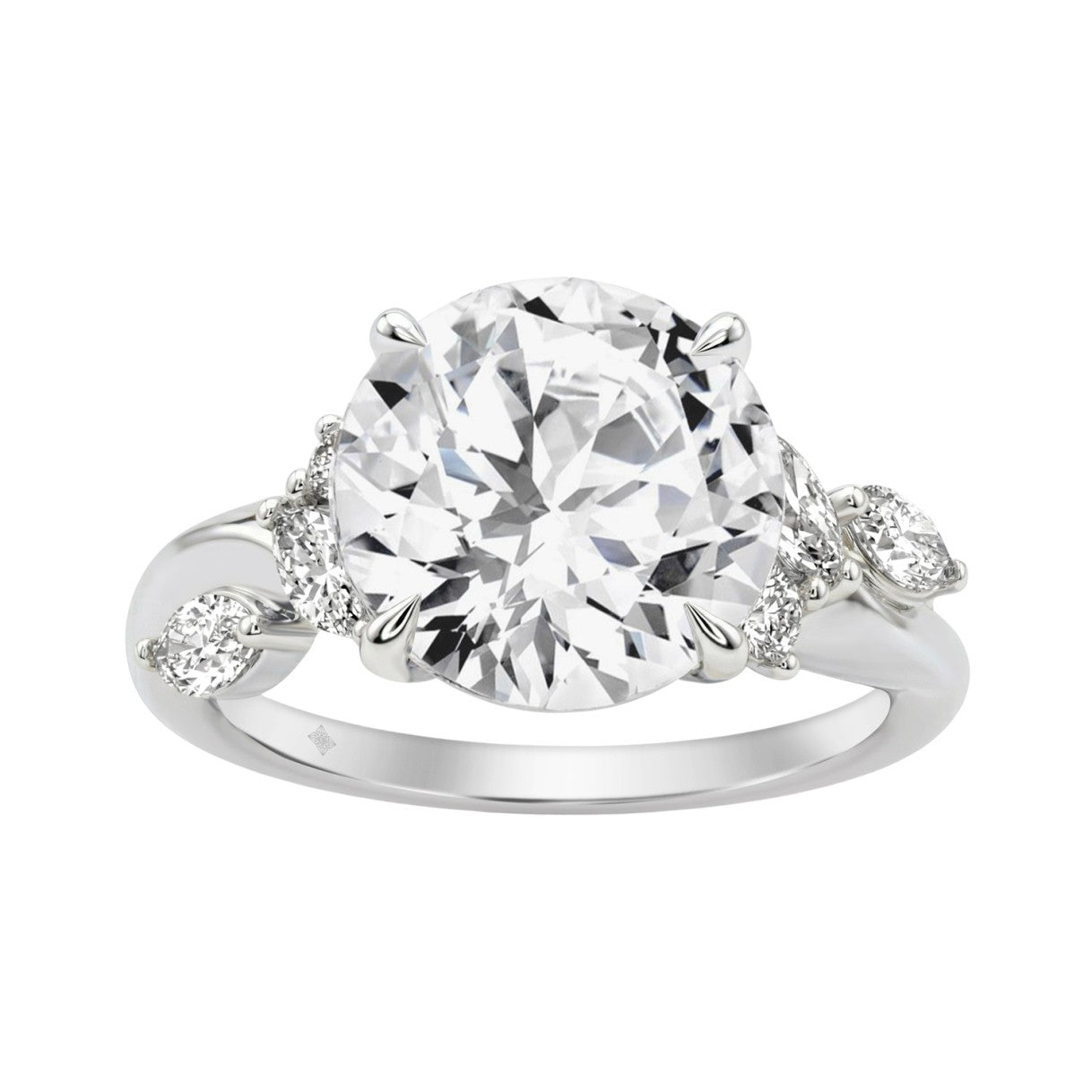 14K White Gold 5 1/2Ct Lab-Grown Diamond Engagement Ring For Women 5Ct Round Center Stone With Marquise Side Stones, Luxury Bridal Ring (Color F-G -Clarity Vs1/Vs2)
