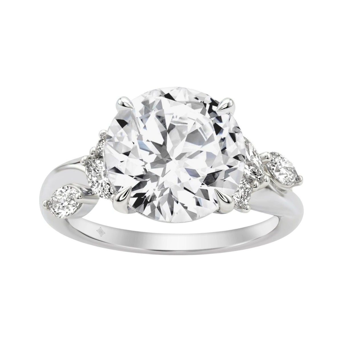 14K White Gold 5 1/2Ct Lab-Grown Diamond Engagement Ring For Women 5Ct Round Center Stone With Marquise Side Stones, Luxury Bridal Ring (Color F-G -Clarity Vs1/Vs2)