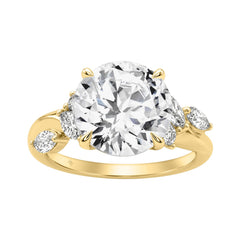 14K Yellow Gold 5 1/2Ct Lab-Grown Diamond Engagement Ring For Women 5Ct Round Center Stone With Marquise Side Stones, Luxury Bridal Ring (Color F-G -Clarity Vs1/Vs2)