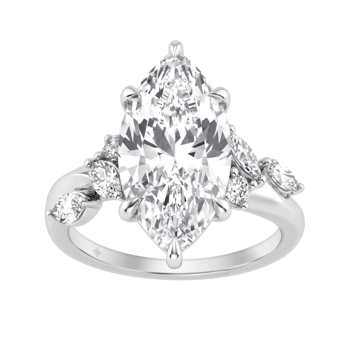 14K White Gold 5 1/2Ct Lab-Grown Diamond Engagement Ring For Women 5Ct Marquise Center Stone With Round Side Stones, Luxury Bridal Ring (Color F-G -Clarity Vs1/Vs2)