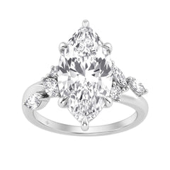14K White Gold 5 1/2Ct Lab-Grown Diamond Engagement Ring For Women 5Ct Marquise Center Stone With Round Side Stones, Luxury Bridal Ring (Color F-G -Clarity Vs1/Vs2)