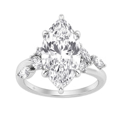 14K White Gold 5 1/2Ct Lab-Grown Diamond Engagement Ring For Women 5Ct Marquise Center Stone With Round Side Stones, Luxury Bridal Ring (Color F-G -Clarity Vs1/Vs2)