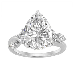 14K White Gold 5 1/2Ct Lab-Grown Diamond Engagement Ring For Women 5Ct Pear Center Stone With Marquise/Round Side Stones, Luxury Bridal Ring (Color F-G -Clarity Vs1/Vs2)