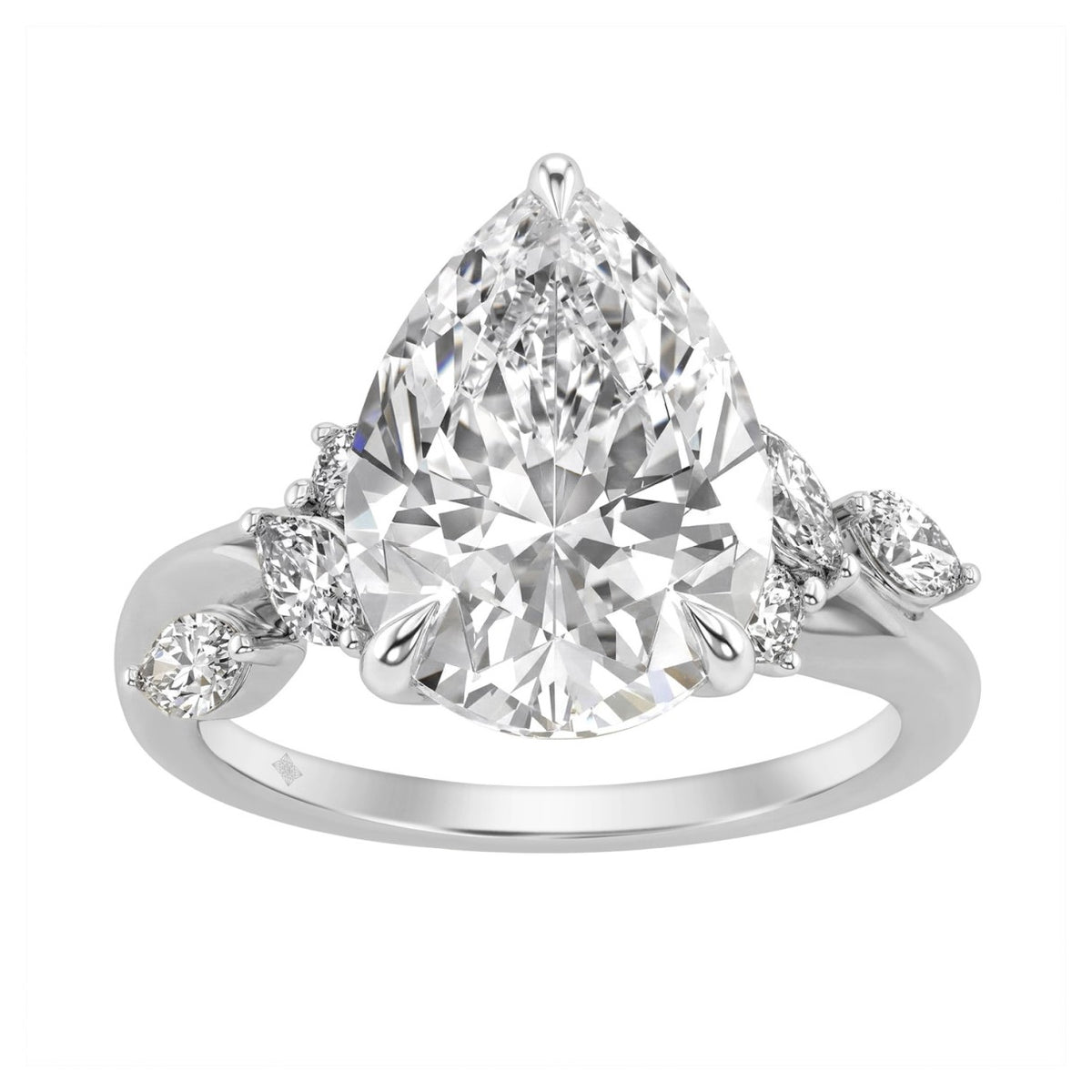 14K White Gold 5 1/2Ct Lab-Grown Diamond Engagement Ring For Women 5Ct Pear Center Stone With Marquise/Round Side Stones, Luxury Bridal Ring (Color F-G -Clarity Vs1/Vs2)