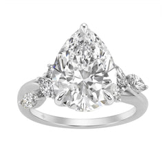 14K White Gold 5 1/2Ct Lab-Grown Diamond Engagement Ring For Women 5Ct Pear Center Stone With Marquise/Round Side Stones, Luxury Bridal Ring (Color F-G -Clarity Vs1/Vs2)