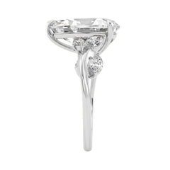 14K White Gold 5 1/2Ct Lab-Grown Diamond Engagement Ring For Women 5Ct Pear Center Stone With Marquise/Round Side Stones, Luxury Bridal Ring (Color F-G -Clarity Vs1/Vs2)