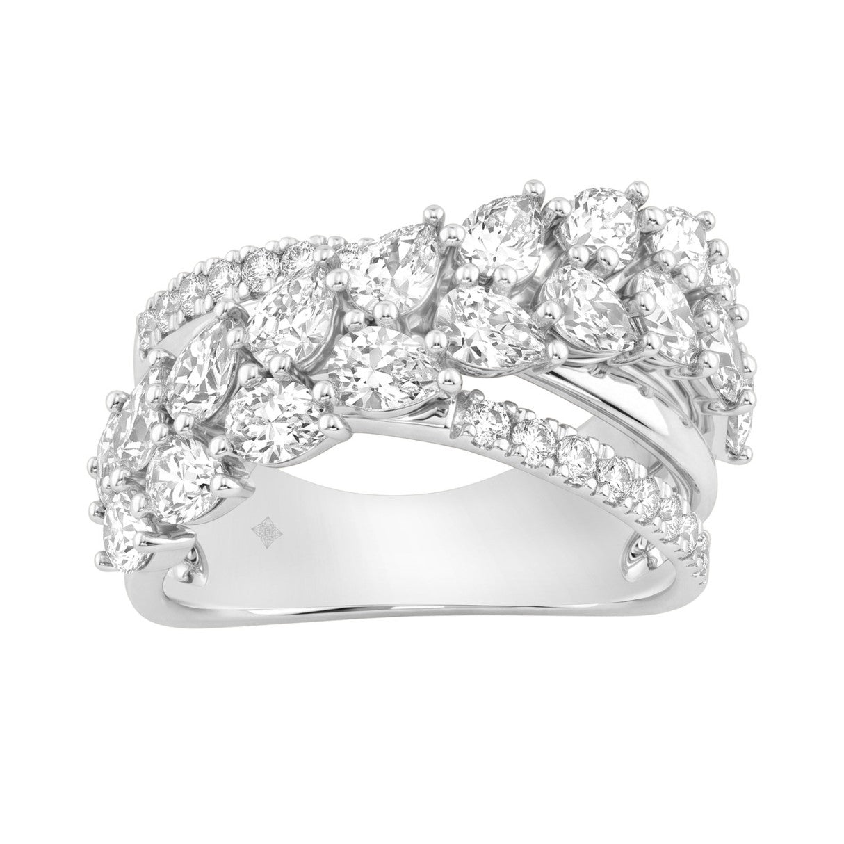 Luxury 14K White Gold 3Ct Lab Grown Diamond Pear Shape &amp; Round Cut Ladies Fashion Ring For Her (Color F-G -Clarity Vs1/Vs2)