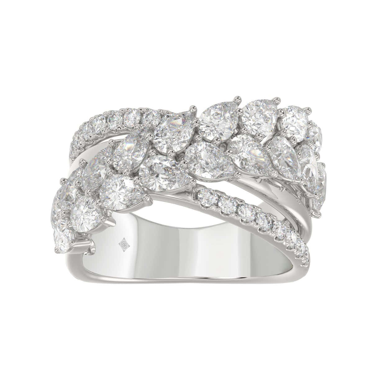 Luxury 14K White Gold 3Ct Lab Grown Diamond Pear Shape &amp; Round Cut Ladies Fashion Ring For Her (Color F-G -Clarity Vs1/Vs2)