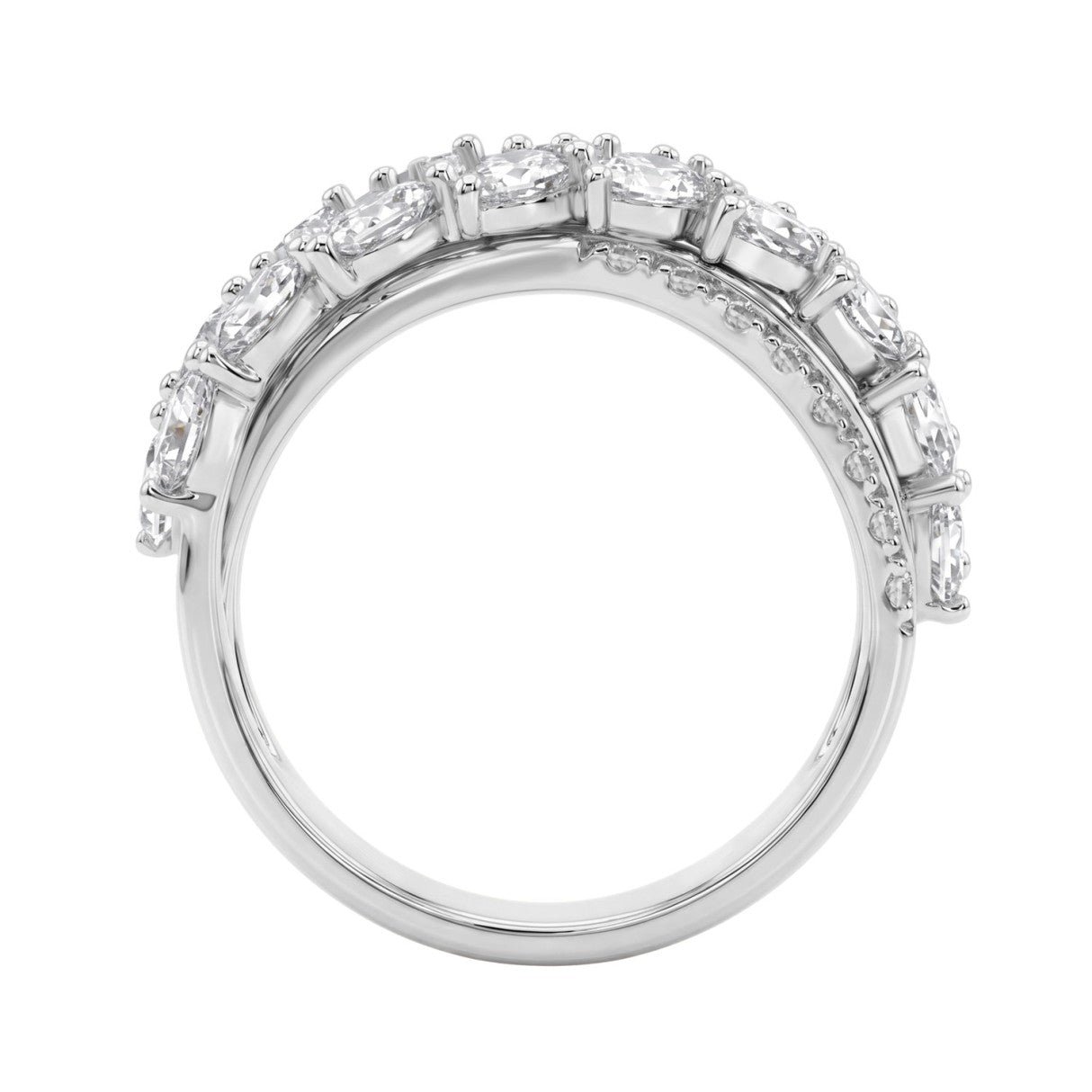 Luxury 14K White Gold 3Ct Lab Grown Diamond Pear Shape &amp; Round Cut Ladies Fashion Ring For Her (Color F-G -Clarity Vs1/Vs2)
