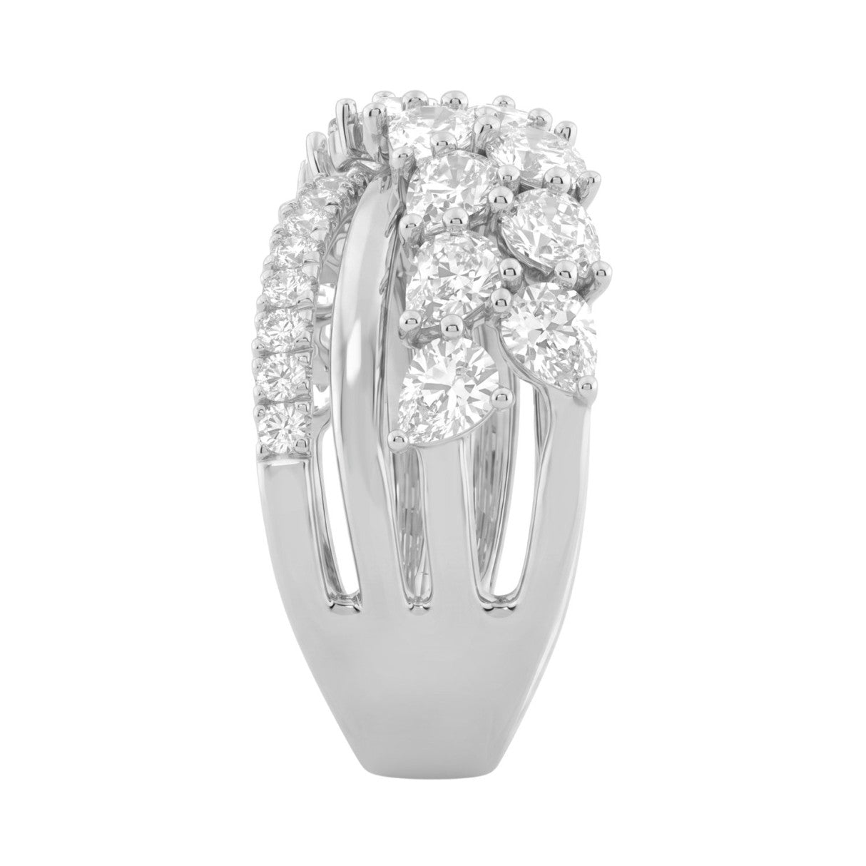 Luxury 14K White Gold 3Ct Lab Grown Diamond Pear Shape &amp; Round Cut Ladies Fashion Ring For Her (Color F-G -Clarity Vs1/Vs2)