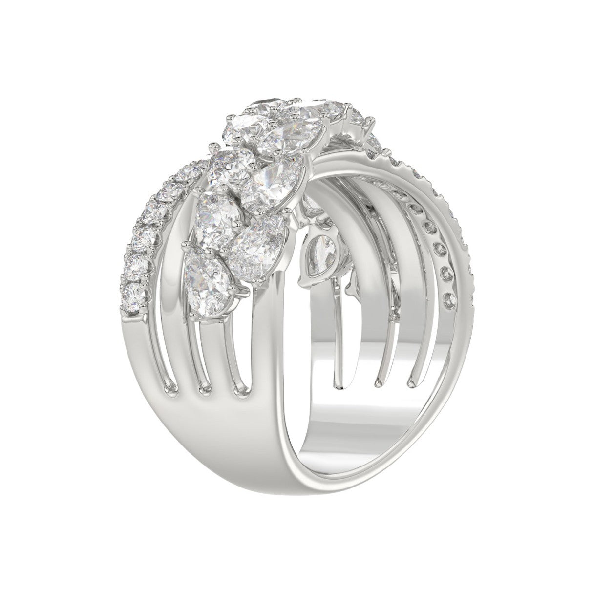 Luxury 14K White Gold 3Ct Lab Grown Diamond Pear Shape &amp; Round Cut Ladies Fashion Ring For Her (Color F-G -Clarity Vs1/Vs2)