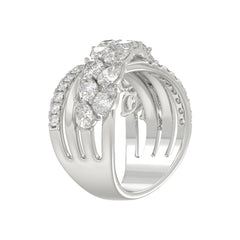 Luxury 14K White Gold 3Ct Lab Grown Diamond Pear Shape &amp; Round Cut Ladies Fashion Ring For Her (Color F-G -Clarity Vs1/Vs2)