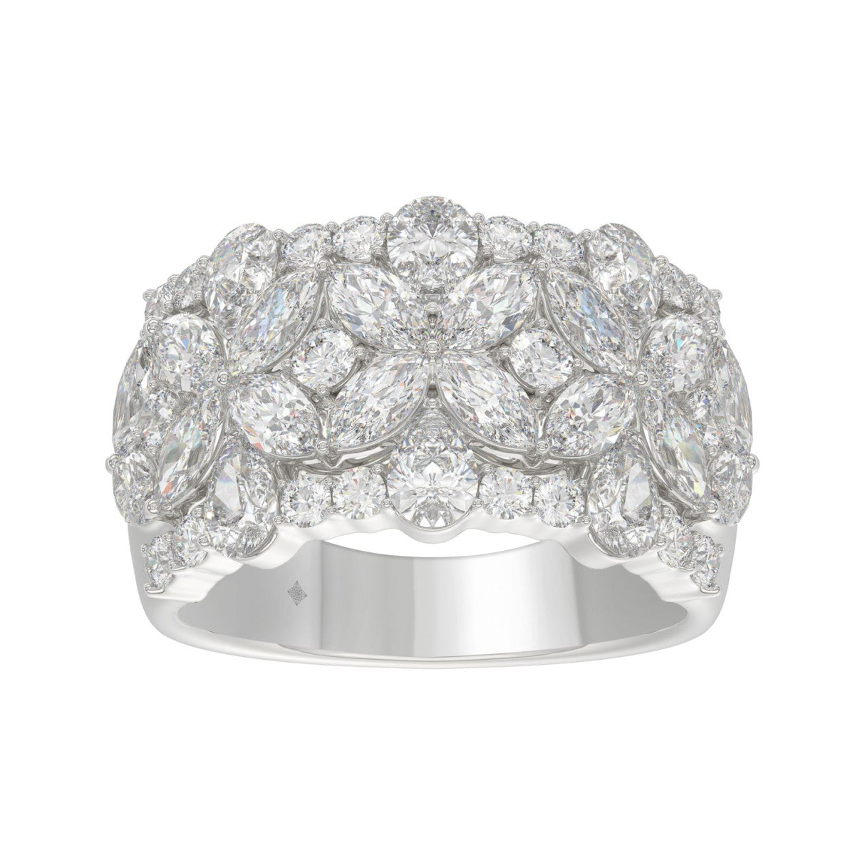14K White Gold 3.00Ct Mixed Shape Diamond Cluster Ring Round, Marquise & Pear Floral Inspired Ladies Ring (Color F-G -Clarity Vs1/Vs2)