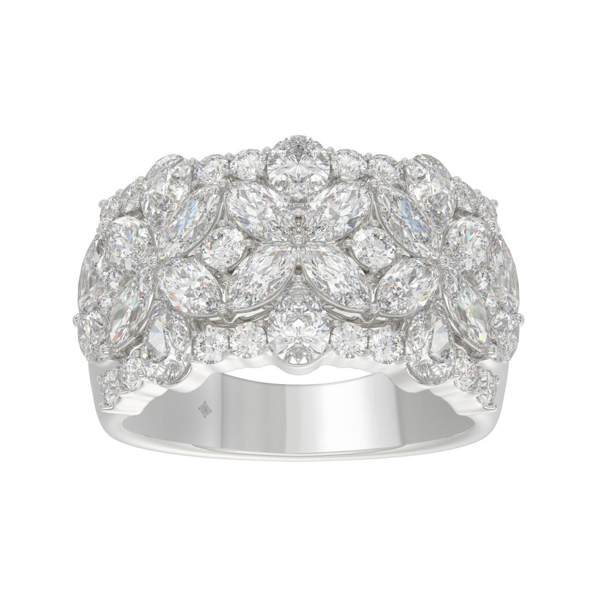 14K White Gold 3.00Ct Mixed Shape Diamond Cluster Ring Round, Marquise & Pear Floral Inspired Ladies Ring (Color F-G -Clarity Vs1/Vs2)