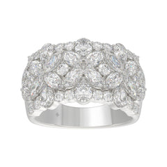 14K White Gold 3.00Ct Mixed Shape Diamond Cluster Ring Round, Marquise & Pear Floral Inspired Ladies Ring (Color F-G -Clarity Vs1/Vs2)