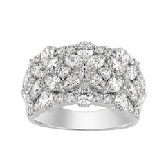 14K White Gold 3.00Ct Mixed Shape Diamond Cluster Ring Round, Marquise & Pear Floral Inspired Ladies Ring (Color F-G -Clarity Vs1/Vs2)