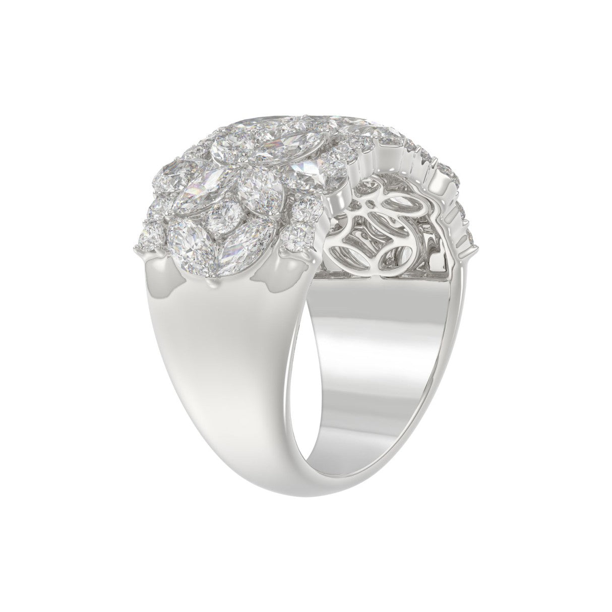 14K White Gold 3.00Ct Mixed Shape Diamond Cluster Ring Round, Marquise & Pear Floral Inspired Ladies Ring (Color F-G -Clarity Vs1/Vs2)