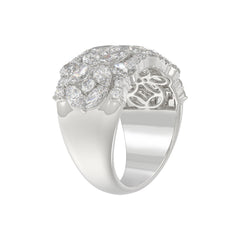 14K White Gold 3.00Ct Mixed Shape Diamond Cluster Ring Round, Marquise & Pear Floral Inspired Ladies Ring (Color F-G -Clarity Vs1/Vs2)