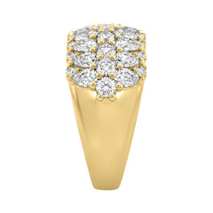 14K Yellow Gold 3.00Ct Multi Shape Diamond Ring Round, Pear & Marquise Cut Cluster Ring For Women (Color F-G -Clarity Vs1/Vs2)