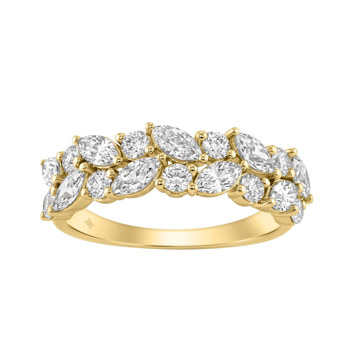 Elegant 14K Yellow Gold 1 1/3Ct Lab Grown Diamond Fashion Ring Alternating Round &amp; Marquise Stones, Ladies Fashion Jewelry (Color F-G -Clarity Vs1/Vs2)