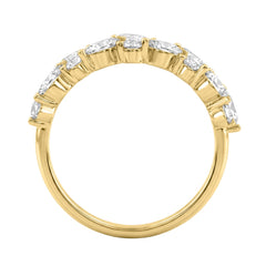 Elegant 14K Yellow Gold 1 1/3Ct Lab Grown Diamond Fashion Ring Alternating Round &amp; Marquise Stones, Ladies Fashion Jewelry (Color F-G -Clarity Vs1/Vs2)