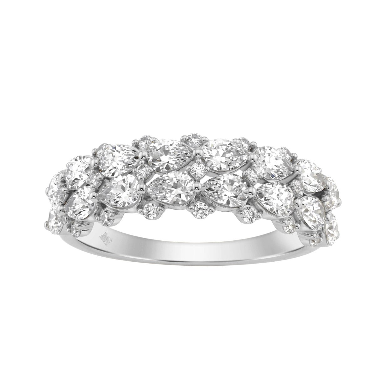 Elegant 14K White Gold 1 3/4Ct Lab Grown Diamond Fashion Ring Alternating Round & Pear Stones, Women Fashion Jewelry (Color F-G -Clarity Vs1/Vs2)